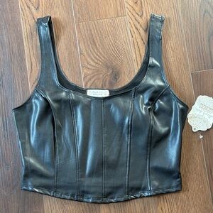 Altar'd State Black Faux Leather Crop Top